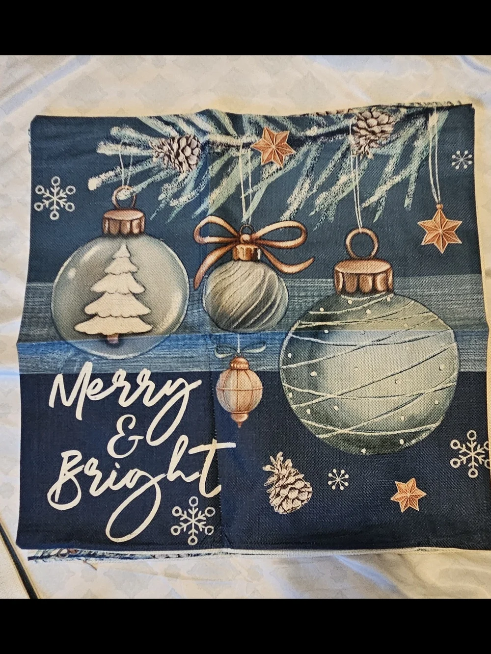 Holiday 'Merry Christmas' Decorative Pillow Cover - Ivory and Navy